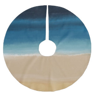 Modern Gold Blue Watercolor Abstract Painting Brushed Polyester Tree Skirt