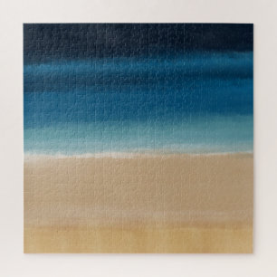 Modern Gold Blue Watercolor Abstract Painting Jigsaw Puzzle