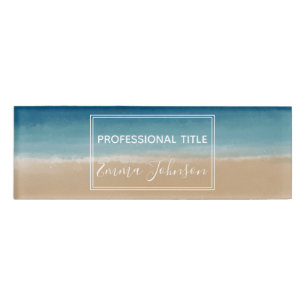 Modern Gold Blue Watercolor Abstract Painting Name Tag