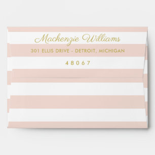 Modern Gold Blush Stripe Calligraphy Wedding Envelope