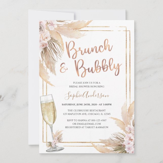 Modern Gold Bohemian Pampas Grass Bridal Shower Invitation (Front)