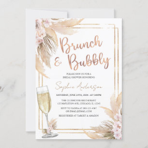 Modern Gold Bohemian Pampas Grass Bridal Shower Invitation