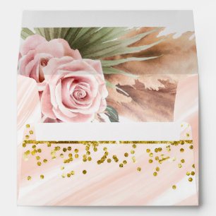 Modern Gold Boho Blush Desert Roses Pampas Grass Envelope