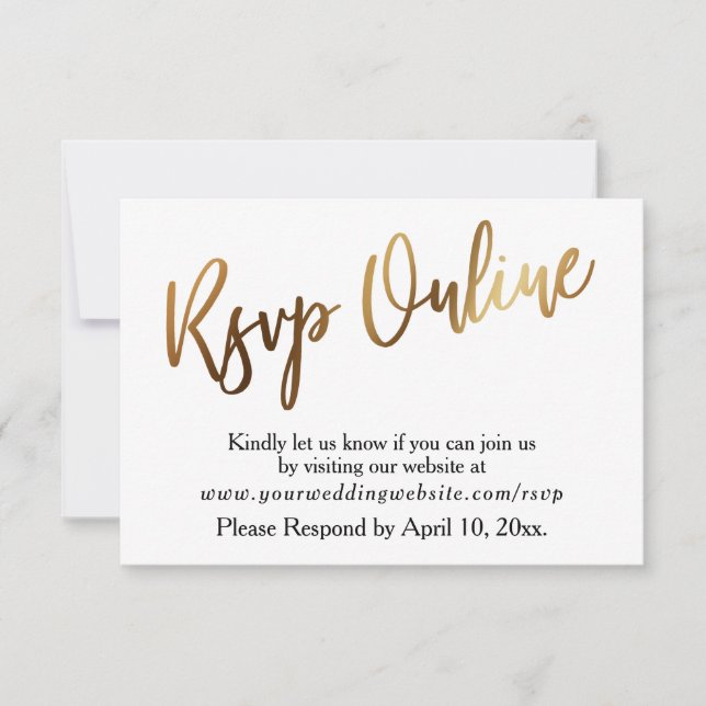 Modern Gold & Bokeh RSVP Online Casual Handwriting Card (Front)
