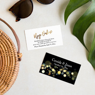 Modern Gold & Bokeh RSVP Online Casual Handwriting Enclosure Card
