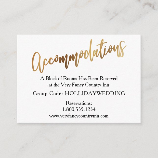 Modern Gold & Bokeh Wedding Accommodations Enclosure Card (Front)
