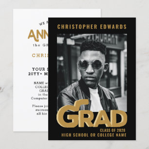 Modern Gold Bold Typography Photo Graduation Announcement