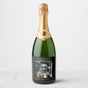 Modern Gold Bold Typography Photo Graduation Party Sparkling Wine Label