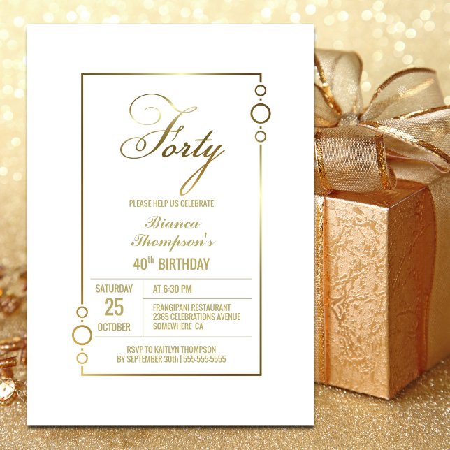 Modern Gold Border 40th Birthday Party Invitation (Creator Uploaded)
