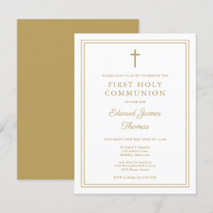 Modern Gold Border First Holy Communion Invitation Postcard
