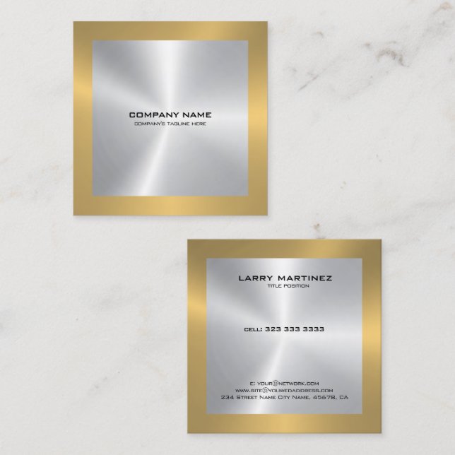 Modern Gold border on silver Square Business Card (Front/Back)