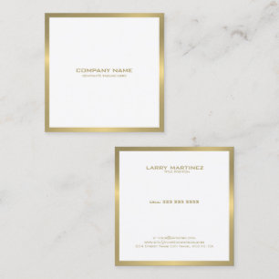Modern gold border on white square square business card