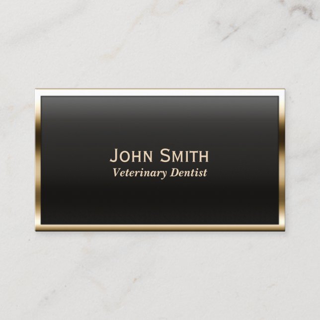Modern Gold Border Veterinary Dentist Business Card (Front)