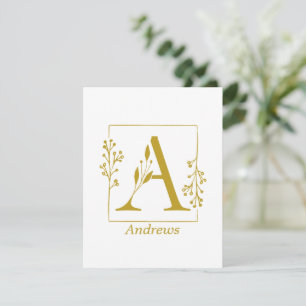 Modern Gold Botanical Letter A  Personalized  Card