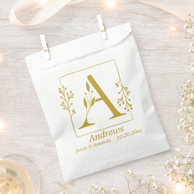 Modern Gold Botanical Letter A  Personalized   Favour Bag (Clipped)