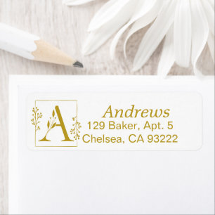 Modern Gold Botanical Letter A Return Label