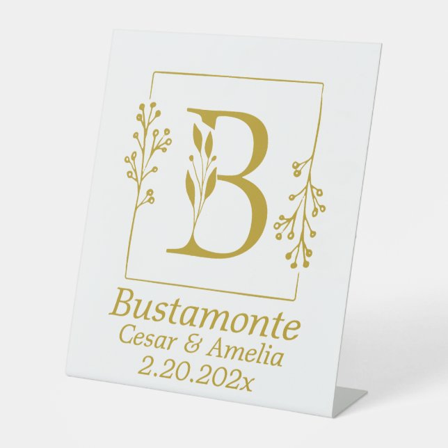 Modern Gold Botanical Letter B   Pedestal Sign (Front)