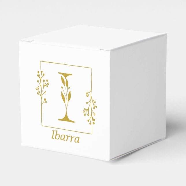 Modern Gold Botanical Letter I  Personalized  Favor Box (Front Side)
