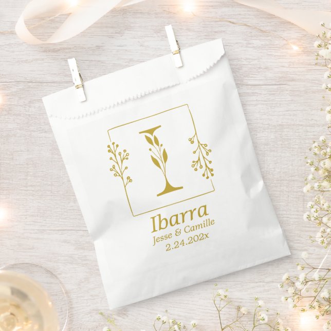 Modern Gold Botanical Letter I  Personalized  Favour Bag (Clipped)