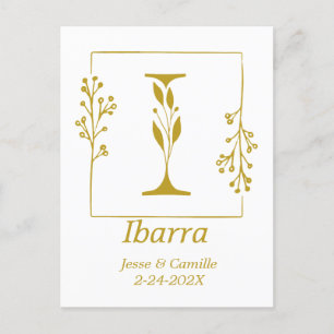 Modern Gold Botanical Letter I  Personalized  Postcard
