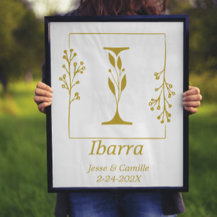 Modern Gold Botanical Letter I  Personalized Poster