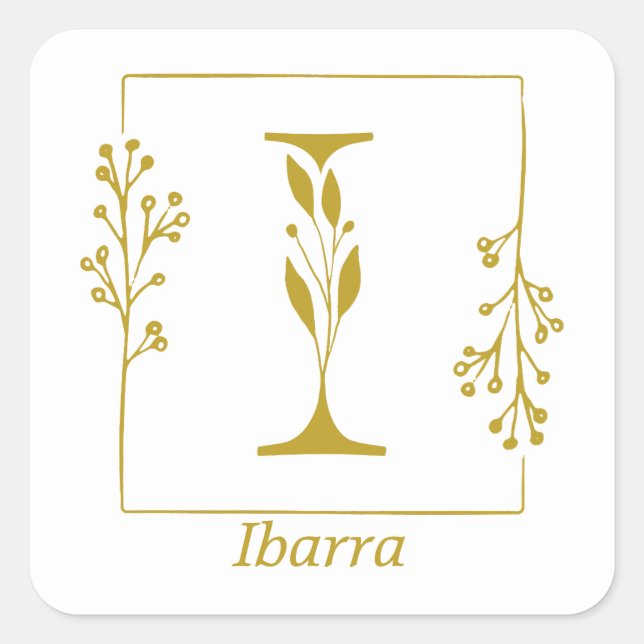 Modern Gold Botanical Letter I Square Sticker (Front)