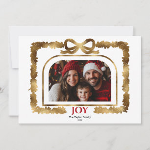 Modern Gold Bow Joy Christmas Ribbon Photo Frame Invitation