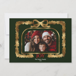 Modern Gold Bow Joy Christmas Ribbon Photo Frame Invitation