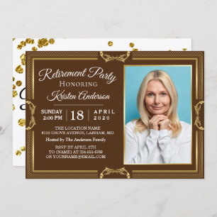 Modern Gold Brown Photo Retirement Party  Invitation