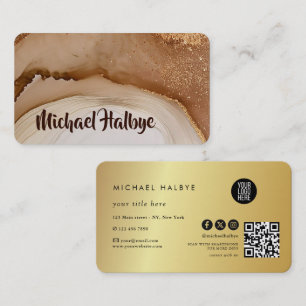 Modern Gold brown Watercolor Agate Professional Business Card