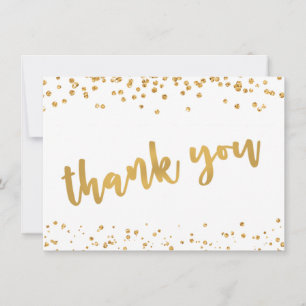 Modern Gold Brush Script Confetti THANK YOU Card