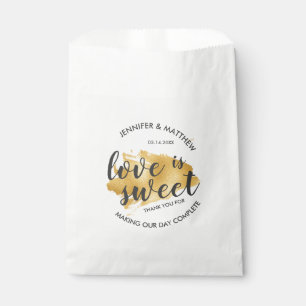 Modern Gold Brush Stroke Love is Sweet Wedding Favour Bag