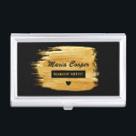 Modern Gold Brush Stroke Make Up Artist Business Card Holder<br><div class="desc">Gold brush stroke on black elegant business card holder ideal for makeup artists and colorists.</div>