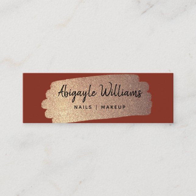 Modern Gold Brush Stroke Terracotta Mini Business Card (Front)