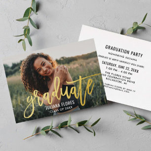 Modern Gold Brushed Script Photo Graduation Party