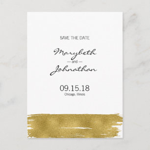 Modern Gold Brushstroke Save The Date Postcard