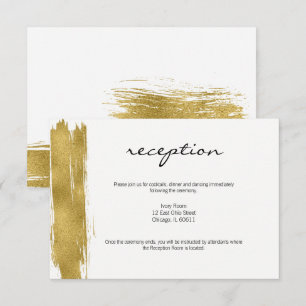 Modern Gold Brushstroke Wedding Reception Card
