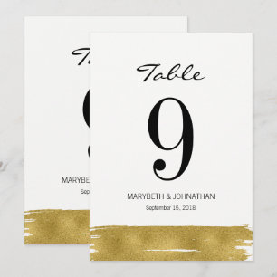 Modern Gold Brushstroke Wedding Table Number Card