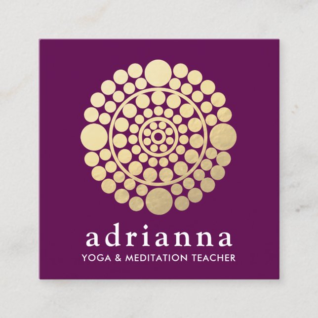 Modern Gold Burgundy Circle Logo Mandala Square Business Card (Front)