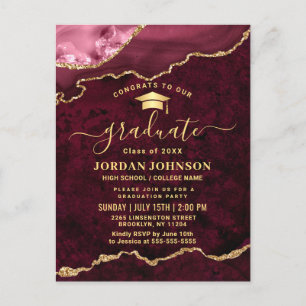 Modern Gold Burgundy Graduation Party Invitation  Postcard