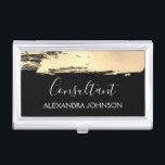 Modern Gold Business Foil Brush Stroke Business Card Holder<br><div class="desc">Gold and Black Foil Brush Stroke Trendy Consultant Minimalist Business Card Holder with white hand lettered elegant typography for the monogram. The Foil Brush Stroke Business Card Holder can be customized for any profession. If the profession or name text does not fit your needs,  please contact the designer.</div>