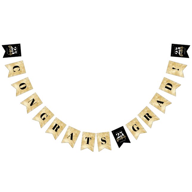 Modern Gold Calligraphy Black Graduation Bunting F Bunting Flags (All)