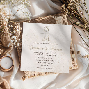Modern Gold Calligraphy Champagne Ivory Wedding Invitation