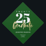 Modern Gold Calligraphy Green Graduation Cap Topper<br><div class="desc">Modern gold calligraphy green graduation cap topper is perfect for your graduation party, featuring faux gold foil calligraphy type, plus your graduate's name and school.</div>