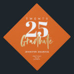 Modern Gold Calligraphy Orange Graduation Cap Topper<br><div class="desc">Modern gold calligraphy orange graduation cap topper is perfect for your graduation party,  featuring faux gold foil calligraphy type,  plus your graduate's name and school.</div>