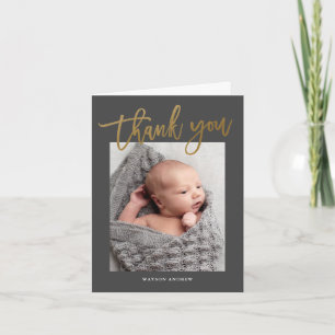 Modern Gold Calligraphy Photo Baby Thank You Card