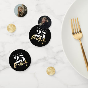 Modern Gold Calligraphy Photo Black Graduation Confetti