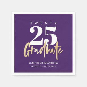 Modern Gold Calligraphy Photo Purple Graduation Napkin
