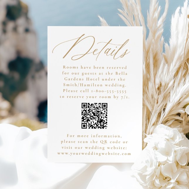 Modern Gold Calligraphy QR Code Wedding Details Enclosure Card (Creator Uploaded)