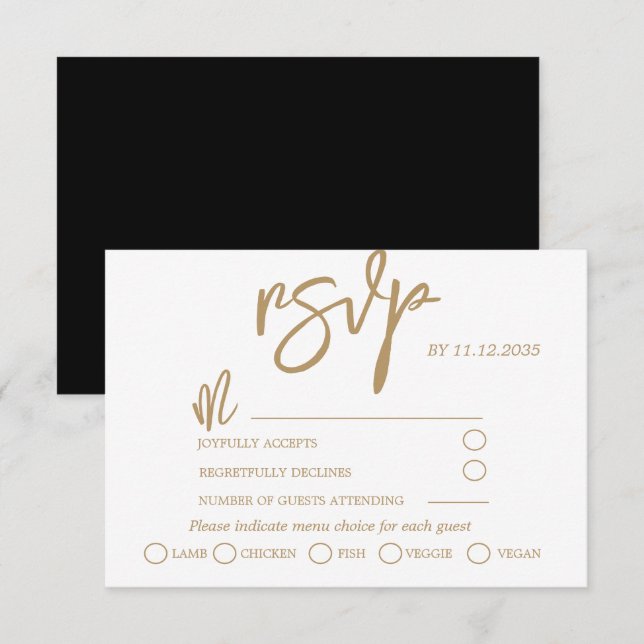 Modern Gold  Calligraphy Script Wedding RSVP (Front/Back)